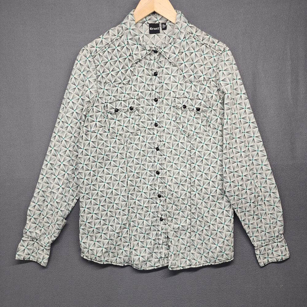 Cruel Shirt Womens XL Long Sleeve Snap Front Western Geometric Pockets Green